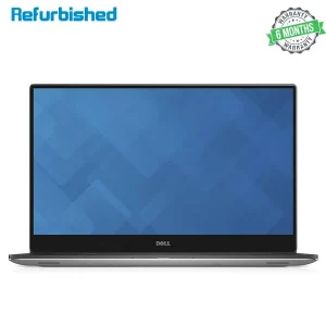 Dell Precision 5510 laptop showcasing its thin profile, aluminum chassis, carbon fiber palm rest, and InfinityEdge display with ultra-thin bezels. Keyboard and large touchpad visible.